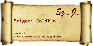 Szigeti Jolán névjegykártya