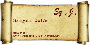 Szigeti Jolán névjegykártya